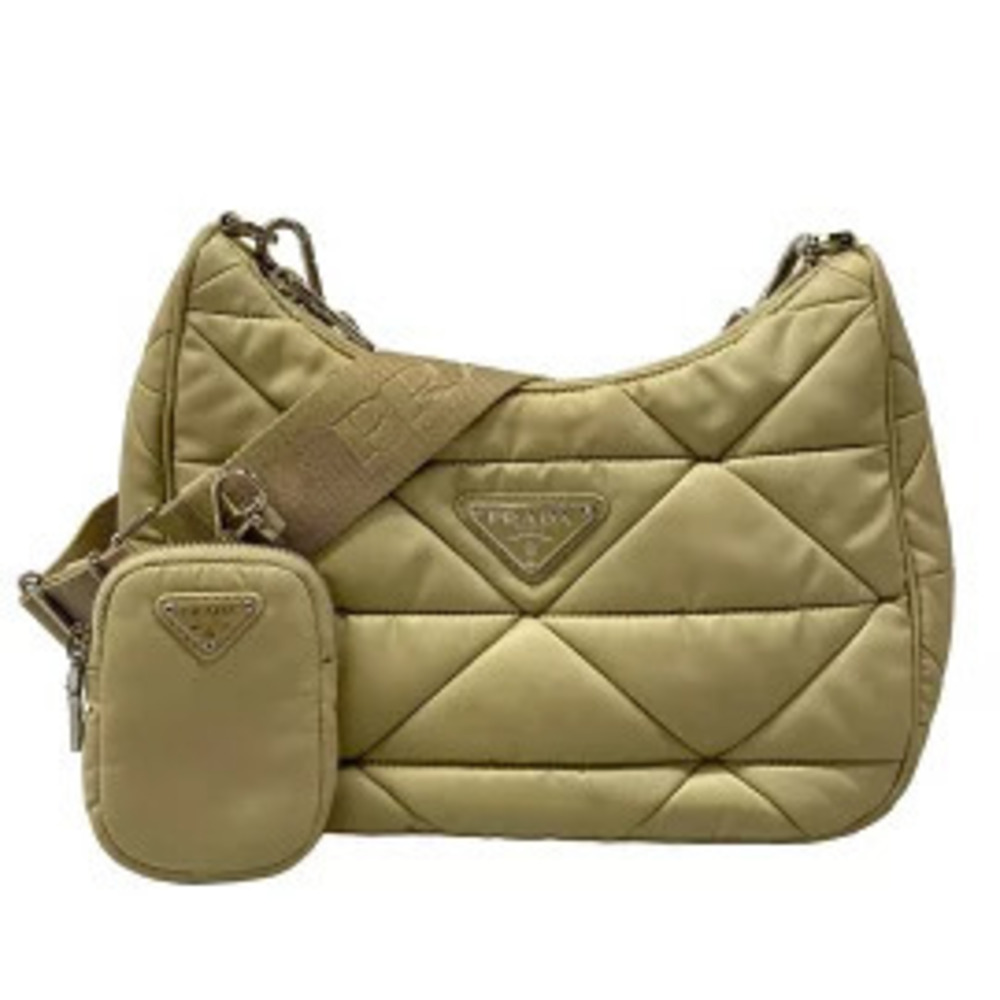 Prada Padded Re Shoulder Bag Quilted Detachable Strap Beige Cream